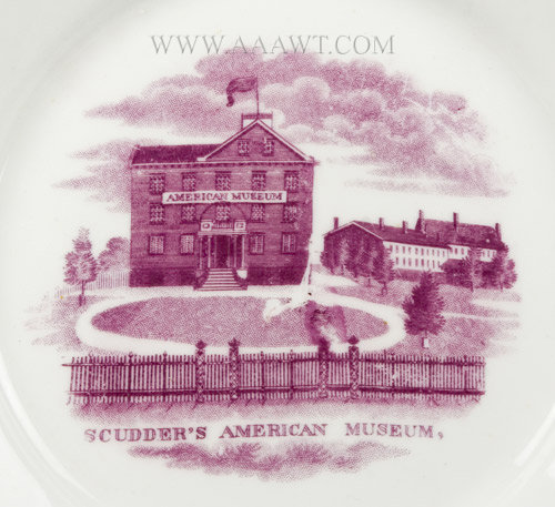 Porcelain Plate, Scudder's American Museum, 8.5''
Rare Puce Transfer
19th Century, marks detail